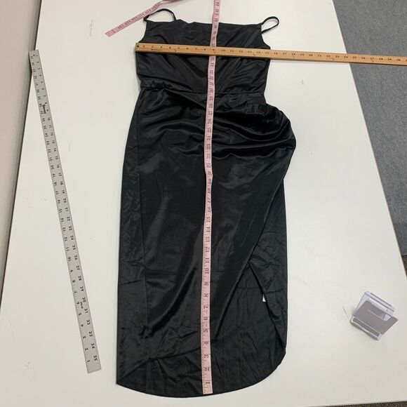 Micas Satin Draped Midi Dress Womens M Medium Black Cowl Neck Sleeveless Stretch - Picture 7 of 13